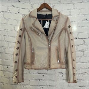 Mauritius Off-White & Brown Leather Jacket Size Medium Brand New W/Tags